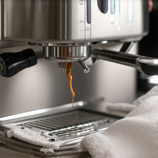 Person cleaning a luxury espresso machine with a cloth.