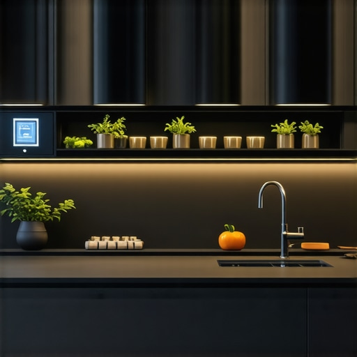 Contemporary Luxury Kitchen with Smart Tech A sleek modern kitchen featuring smart appliances and eco-friendly finishes