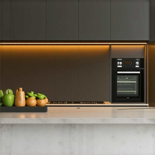 Contemporary Luxury Kitchen A modern luxury kitchen featuring smart appliances, minimalist design, and sustainable materials