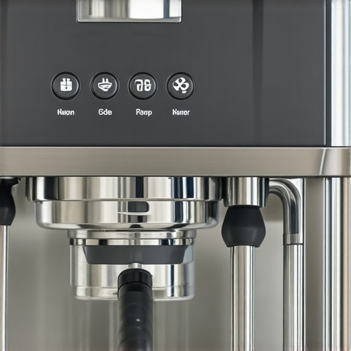 A premium espresso machine with steam wand in a stylish, modern kitchen.