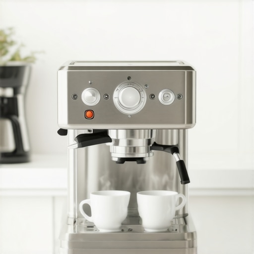 BrewEase Multi-Boiler Compact in Kitchen Small espresso machine with steaming cups on countertop