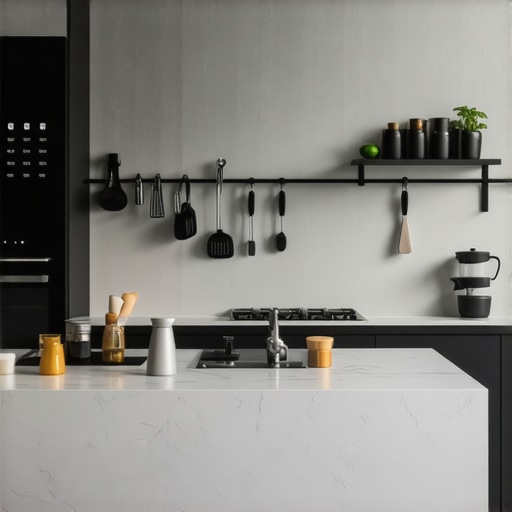 A pristine luxury kitchen workspace with organized premium appliances and tools for upkeep.