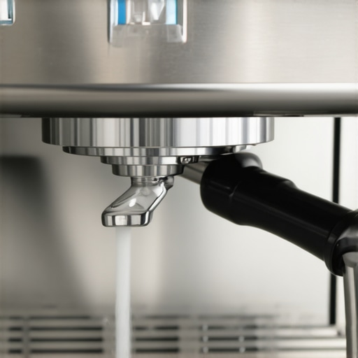 Close-up of a luxury espresso machine during descaling process, showcasing clarity and modern design.