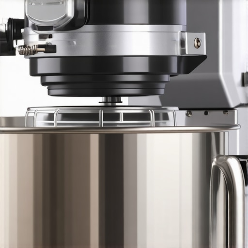 Close-up of a premium heavy-duty stand mixer illustrating its robust build and stainless steel bowl