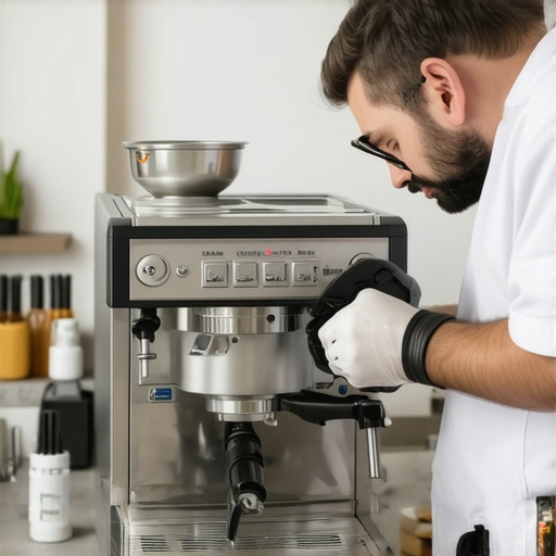 Tools for Maintaining Luxury Kitchen Appliances A collection of tools including ultrasonic cleaner, screwdrivers, and water test kits arranged on a kitchen counter in a luxurious kitchen environment.