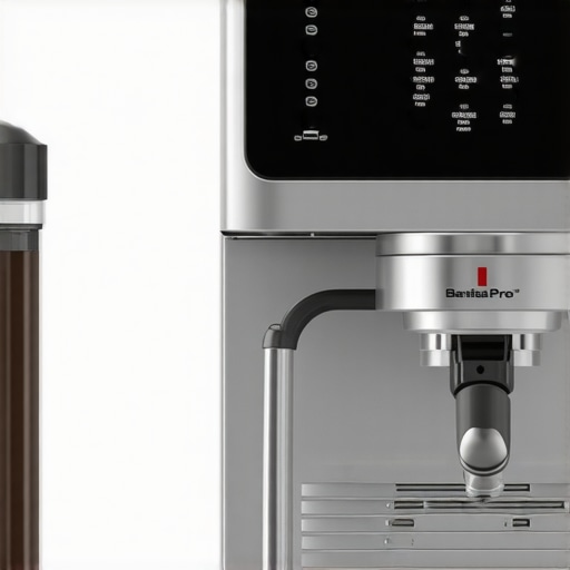 Premium black espresso machine with touchscreen interface and flow control features.