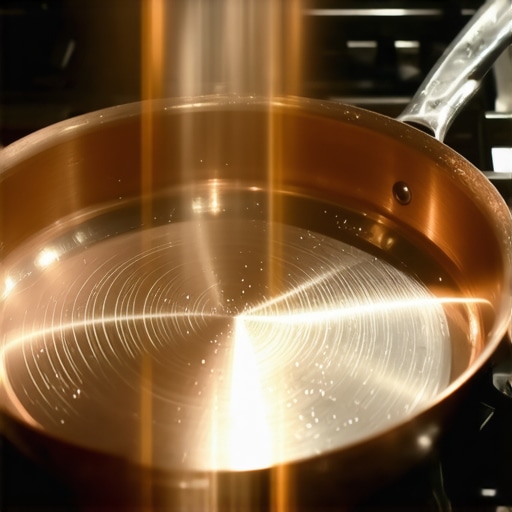 Premium copper-core skillet with stainless steel exterior and ergonomic handle on stovetop.