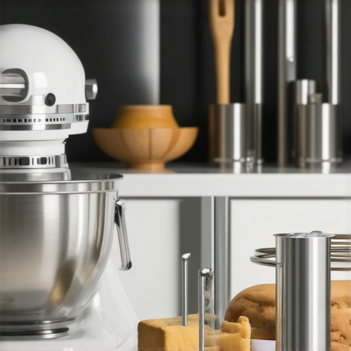 MixMaster Supreme Heavy-Duty Stand Mixer Modern heavy-duty stand mixer with attachments in a stylish kitchen.