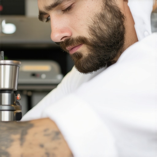 Barista using pressure-sensitive tamper Barista tamping espresso grounds with adjustable pressure tamper