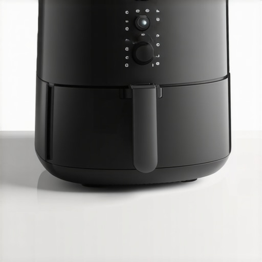 A sleek plasma-coated air fryer on a kitchen counter.