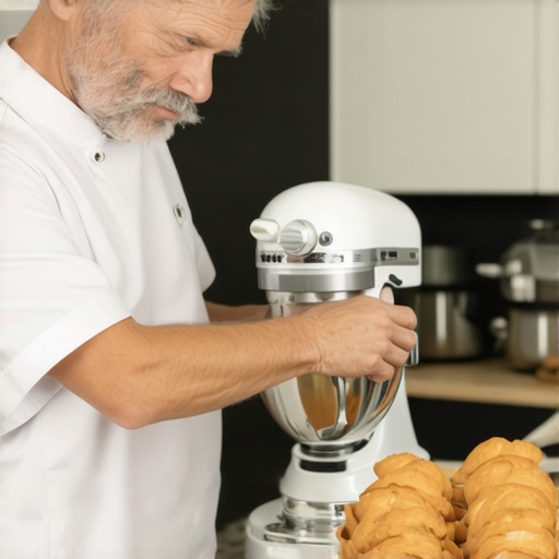 A professional baker operating the sleek PrecisionMaster Plus mixer in a contemporary kitchen