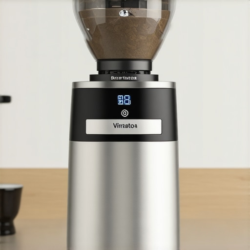 Close-up of the Baratza Virtuoso+ coffee grinder showing digital display and burrs