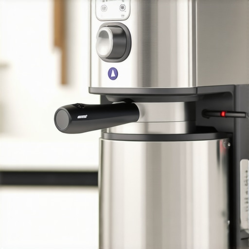 A small espresso machine with steam wand on a countertop