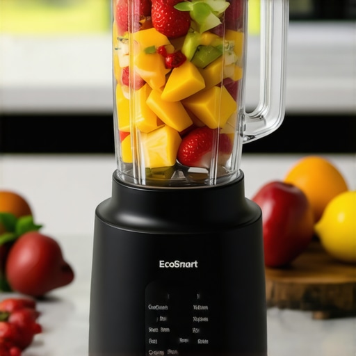 EcoSmart Blender blending fresh fruits in a modern kitchen