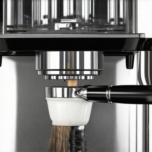 Barista cleaning espresso portafilter with cleaning tablets and brush