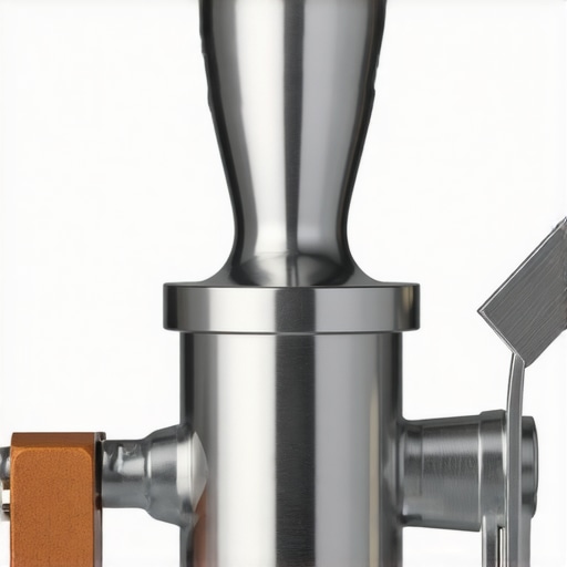 Detailed shot of titanium alloy espresso valve showing craftsmanship