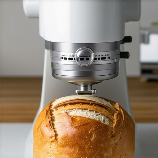 Kitchen scene showing a stand mixer and freshly baked bread on a countertop
