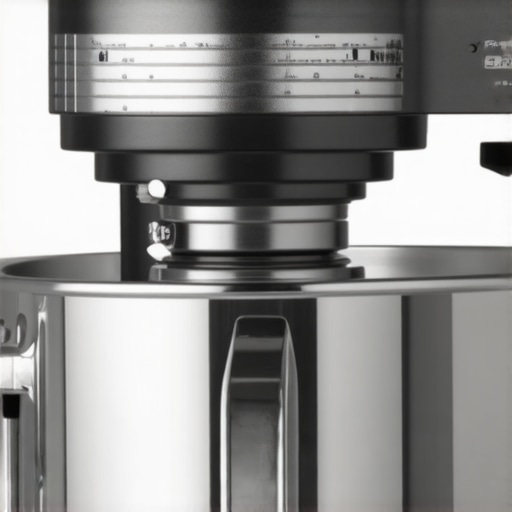 Close-up of a heavy-duty kitchen mixer with metal construction