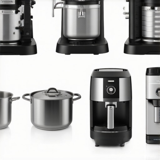 High-end cookware, stand mixers, air fryers, and espresso machines in a modern kitchen