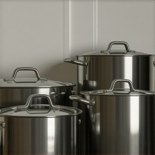 High-end stainless steel cookware in a modern kitchen