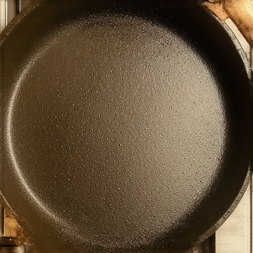 Close-up of Maître Class cast iron skillet with copper handle showing craftsmanship and heat distribution.