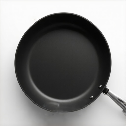 Close-up of professional-grade black carbon steel frying pan for searing