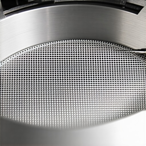 Close-up of a stainless steel puck screen with tiny perforations for espresso machine maintenance