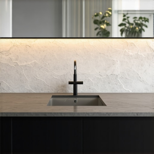 Close-up of a textured beveled kitchen countertop edge with safe design features
