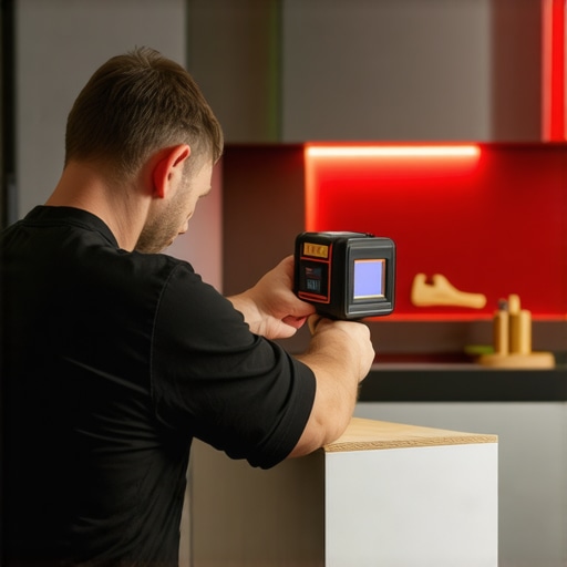 Homeowner measuring kitchen space with laser tool