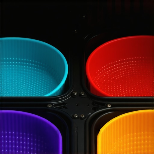 Silicone liners in different colors fitted inside an air fryer with food