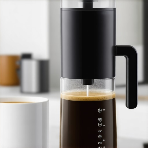 BrewEase Value Drip Coffee Maker A modern, sleek drip coffee maker brewing coffee in a kitchen setting.