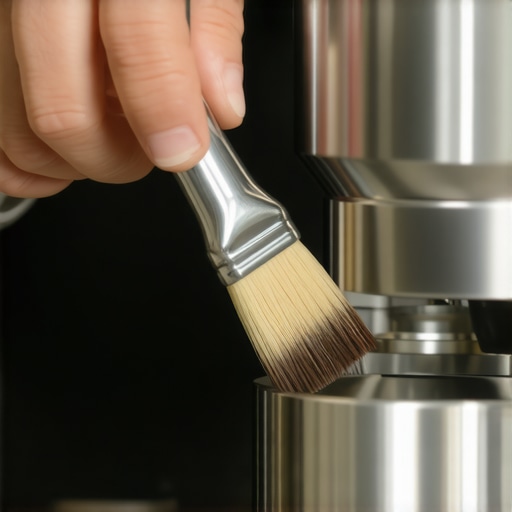 A barista cleaning espresso portafilter with a soft brush