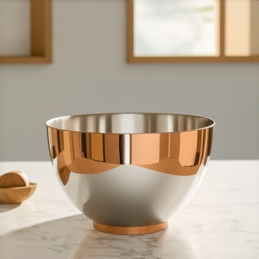 Luxury copper-accented stainless steel mixing bowl on countertop