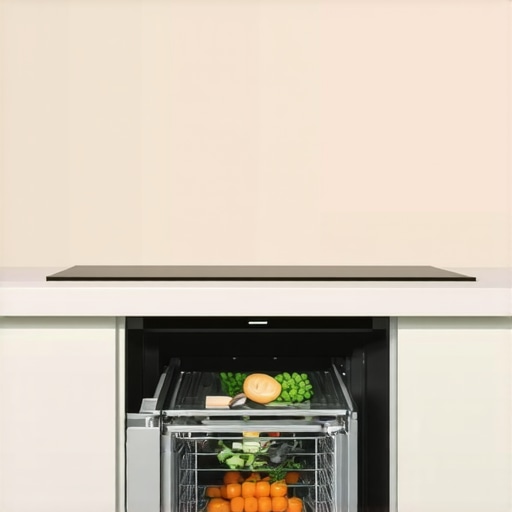 Stylish kitchen with built-in power drawer in cabinetry
