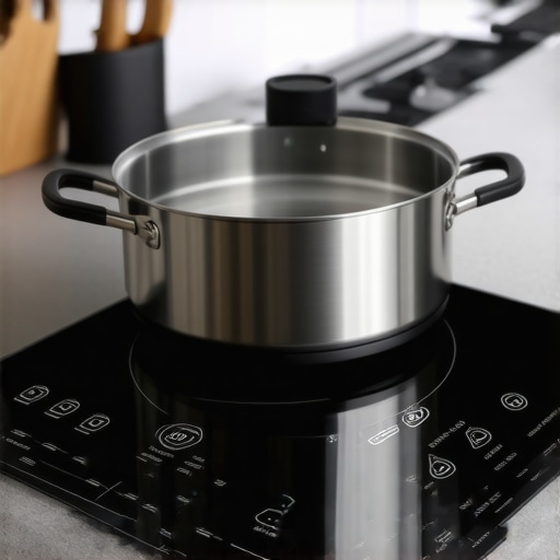 Portable induction cooktop with digital controls on kitchen counter.