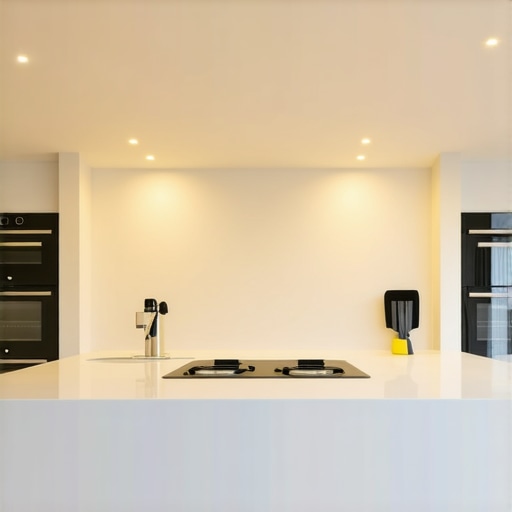 Ceiling with seamless recessed lighting highlighting high-end kitchen features.