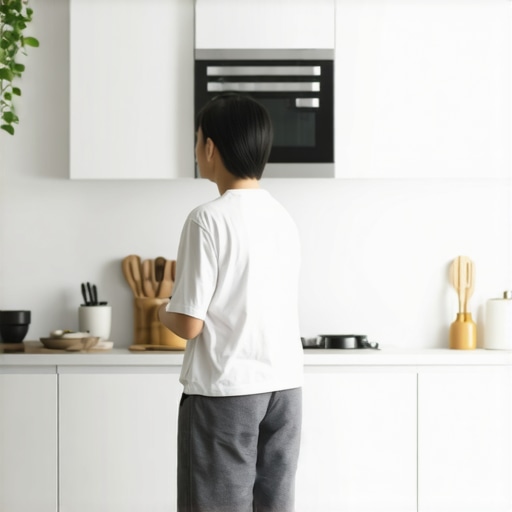Evaluating Luxury Kitchen Appliances A person examining various premium kitchen appliances on display