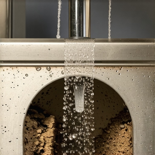 High-pressure water jet clearing kitchen drain during deep cleaning