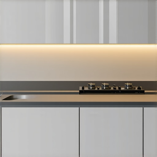 Modern kitchen with LuxTech modular power hub seamlessly integrated beneath cabinetry