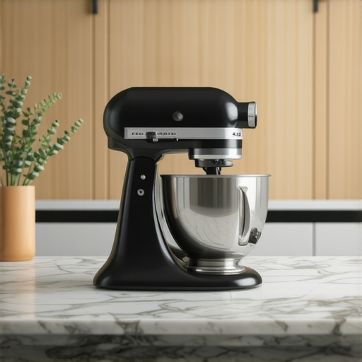 Elegant kitchen with premium stand mixer on marble countertop