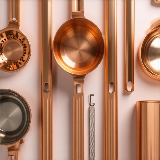 Elegant copper and stainless steel cookware in a stylish kitchen