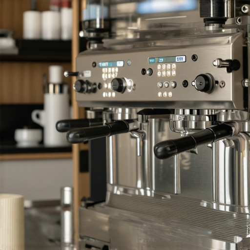Elegant espresso machines on a kitchen countertop, modern design, professional setting