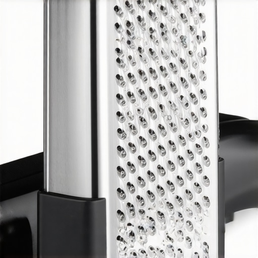 Close-up of stainless steel microplane grater with ergonomic handle