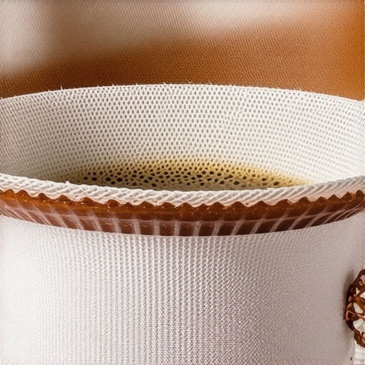 Close-up of a nylon mesh coffee filter filtering brewed coffee