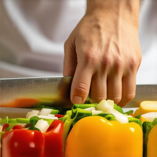 A professional chef's knife slicing vegetables with precision.