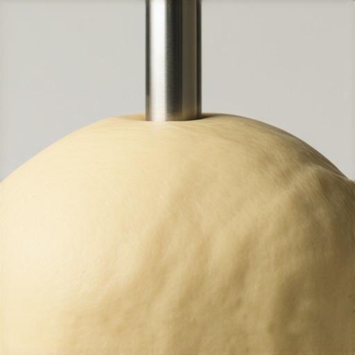 Close-up of a polished dough hook with a built-in cleaning edge for stubborn residues