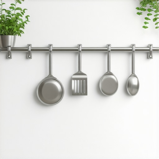 LuxeSteel Pro Magnetic Rail mounted in a contemporary kitchen with knives and utensils