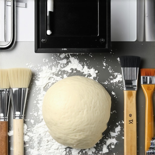 A set of professional-grade brushes and scrapers used to clean a dough hook in a modern kitchen.