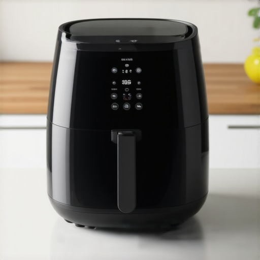 Contemporary air fryer with digital interface on kitchen counter
