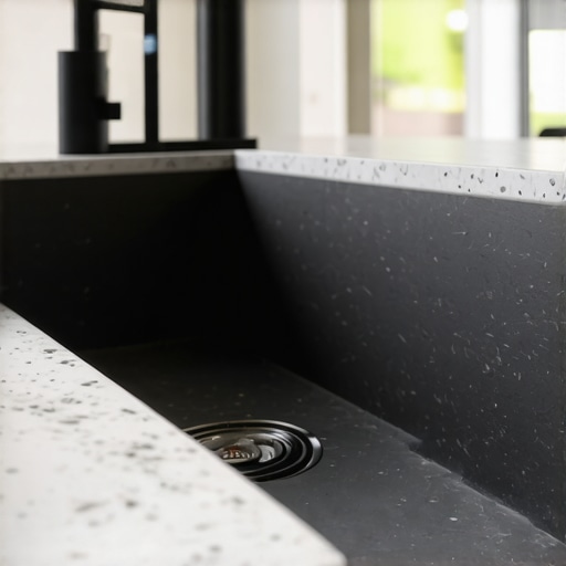 Close-up of durable granite composite kitchen sink with matte finish.